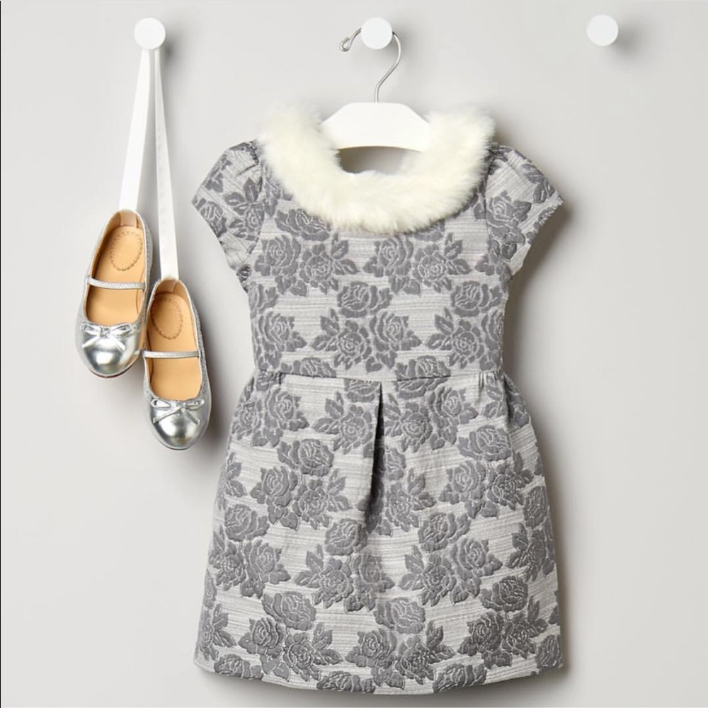 Janie and Jack FAUX FUR COLLAR JACQUARD DRESS